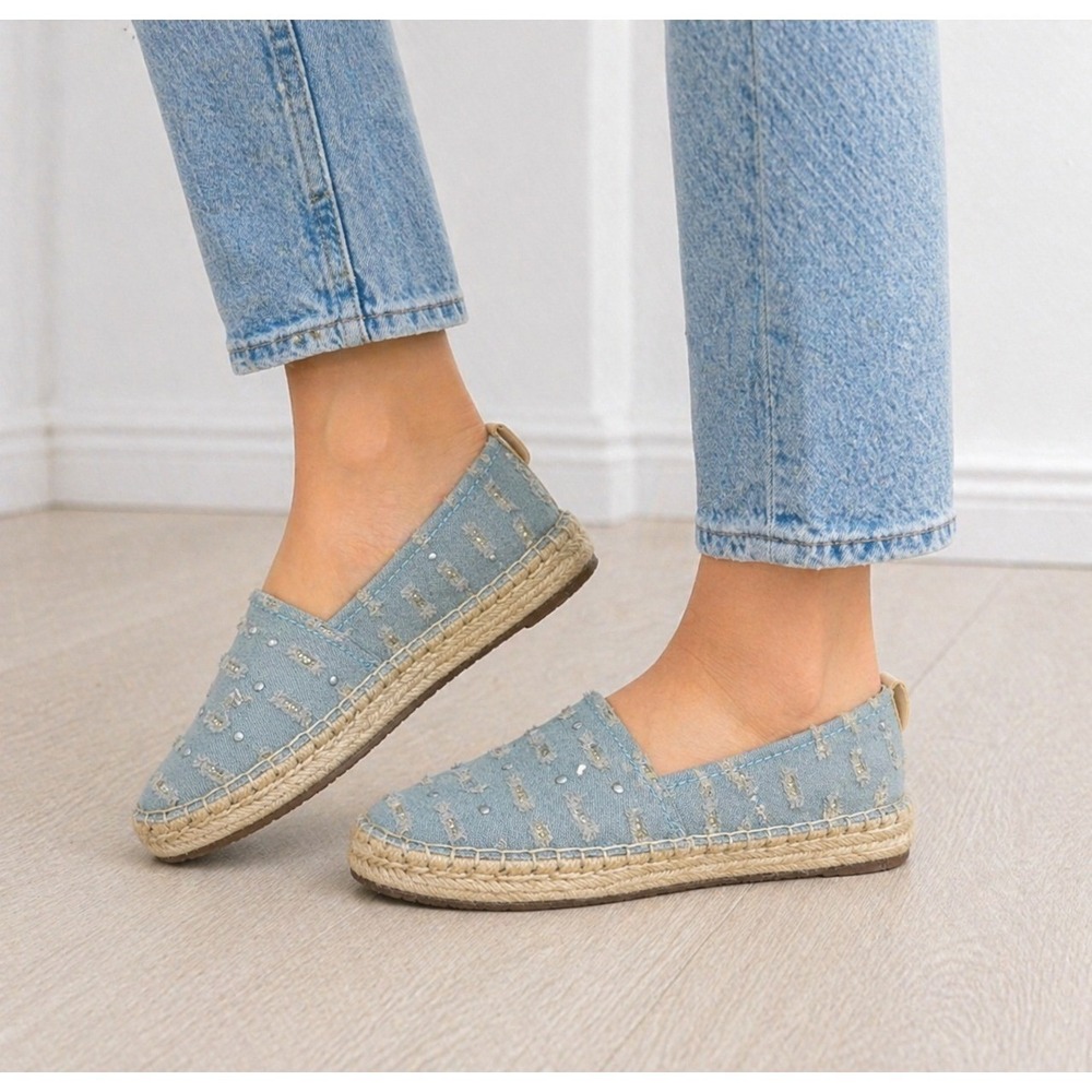 Circus by Sam Edelman Espadrille Flats Womens 8.5 Blue Denim Studded‎ Distressed